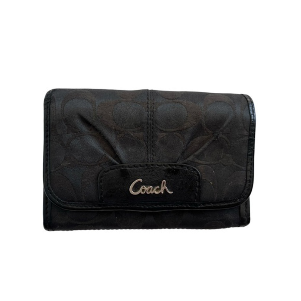 Coach Black Signature Fold Wallet with Silver Logo